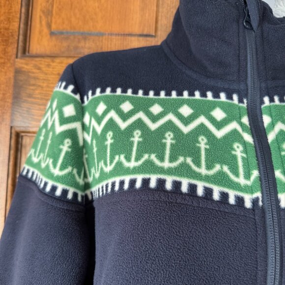 Nautica Navy Blue & Green w/Anchors Zip-Up Fleece Large - Picture 4 of 13